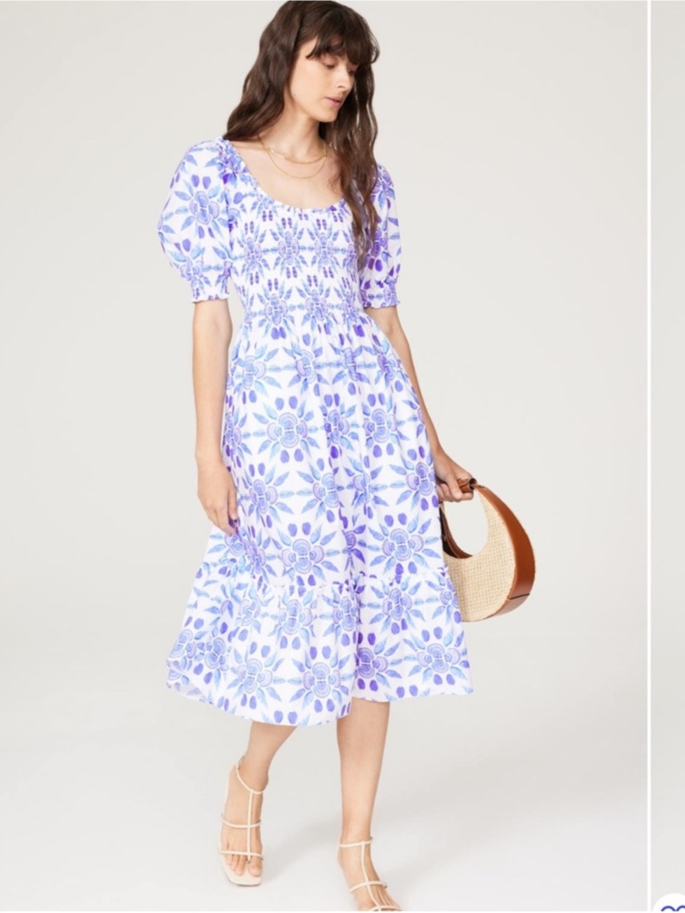 Hill House Home Louisa Nap Dress, Blue Shell Mosaic Cotton Sz XS